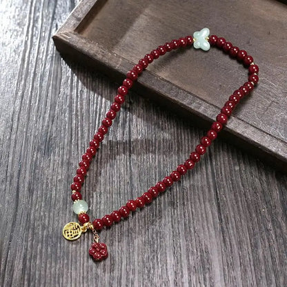 Double Circle Cinnabar-Style Bracelet with Pixiu & Gourd Pendant