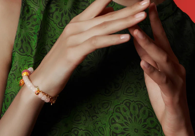 Natural Hetian Jade Bracelet for Women｜Silver & Gold-Plated Accents
