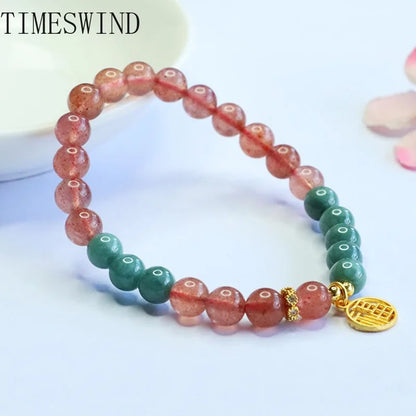 Strawberry Crystal & Jade 'Fu' Beaded Bracelet — Certified Luck