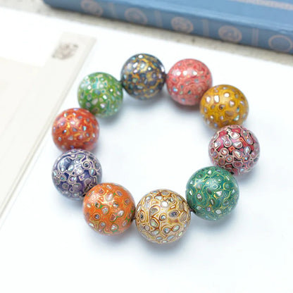 Antique Wood Circle Bracelet with Mother-of-Pearl Luck Charm