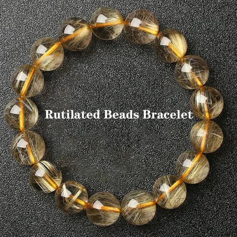 Rutilated Quartz Golden-Needle Round Bead Bracelet