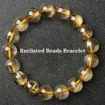 Rutilated Quartz Golden-Needle Round Bead Bracelet