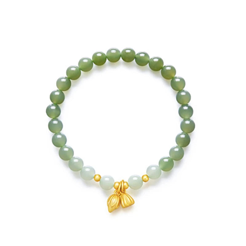 Lotus Seedpod Hetian Jade Elastic Bracelet — Vintage Student Beads