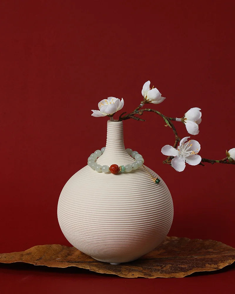 White Jade & Green Jasper Amber Beaded Bracelet - Vintage Charm