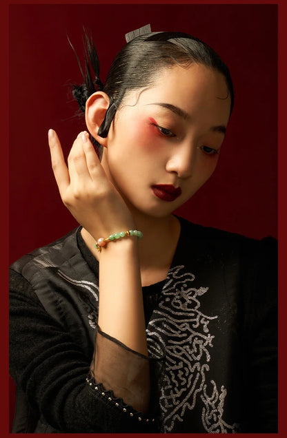 Mystic Green Jade Round Bead Bracelet for Women