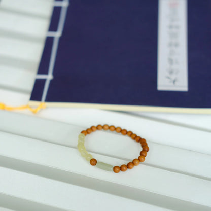 Small Leaf Red Sandalwood & Fatty Jade Unisex Bead Bracelet