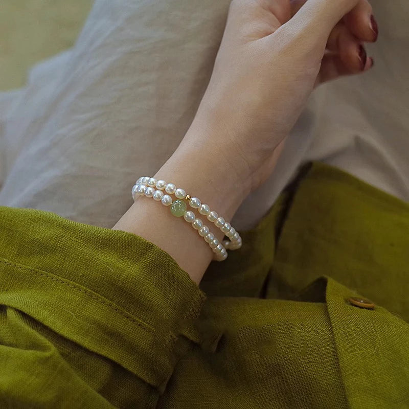 Vintage Chinese Imitation Jade Pearl Bracelet 4-5mm Beads