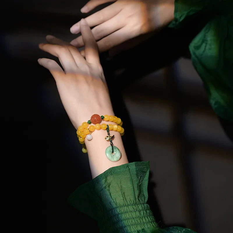 Amber & Yellow Turquoise Multi-Circle Buddha Bracelet