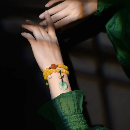 Amber & Yellow Turquoise Multi-Circle Buddha Bracelet