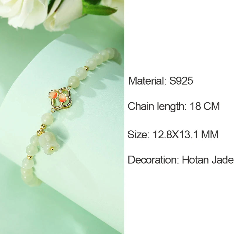 Hetian Jade Green Blossom Bracelet | 925 Silver Link