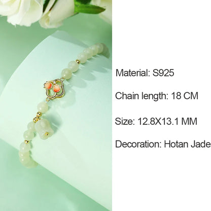 Hetian Jade Green Blossom Bracelet | 925 Silver Link