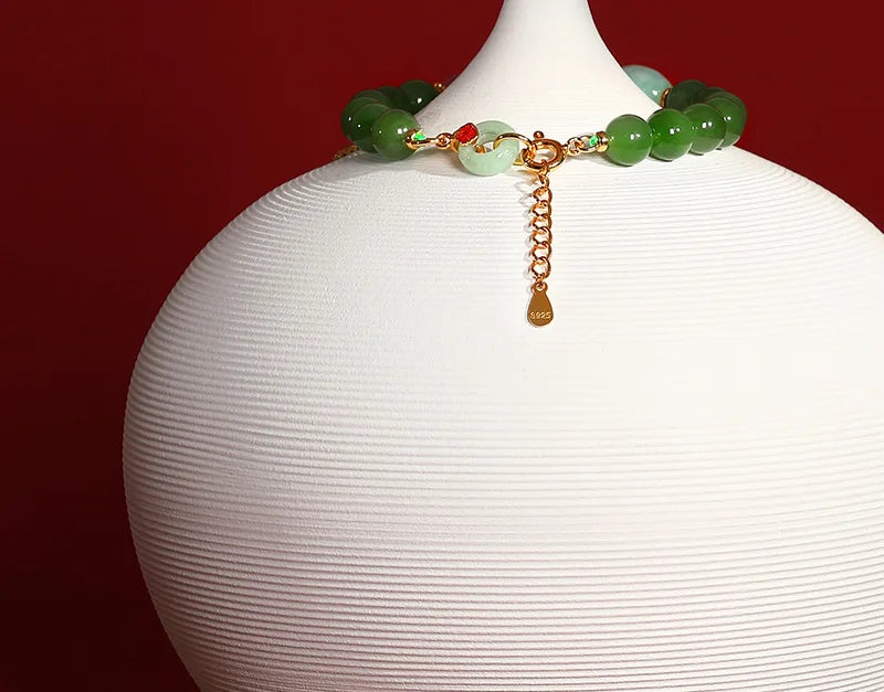 Hetian Jasper & Wax Amber Hand Chain｜Tibetan Silver Rope