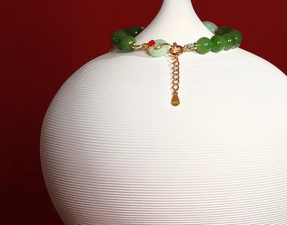 Hetian Jasper & Wax Amber Hand Chain｜Tibetan Silver Rope