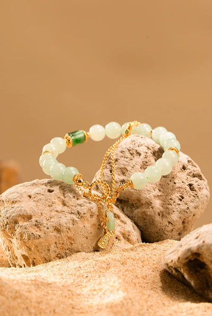 Natural A-Grade Jadeite Bead Bracelet — S925 Silver Mother's Gift