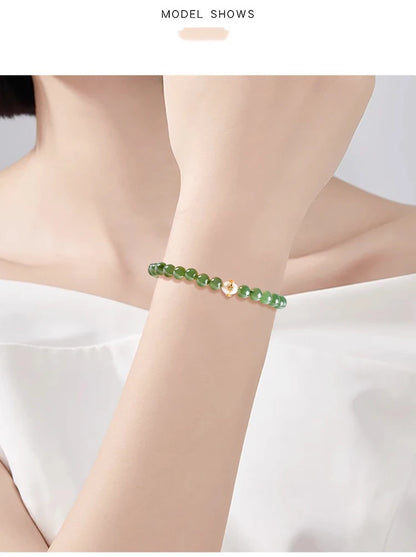 6mm Natural Hetian Jade Bead Bracelet — Ancient-Style Feng Shui Charm