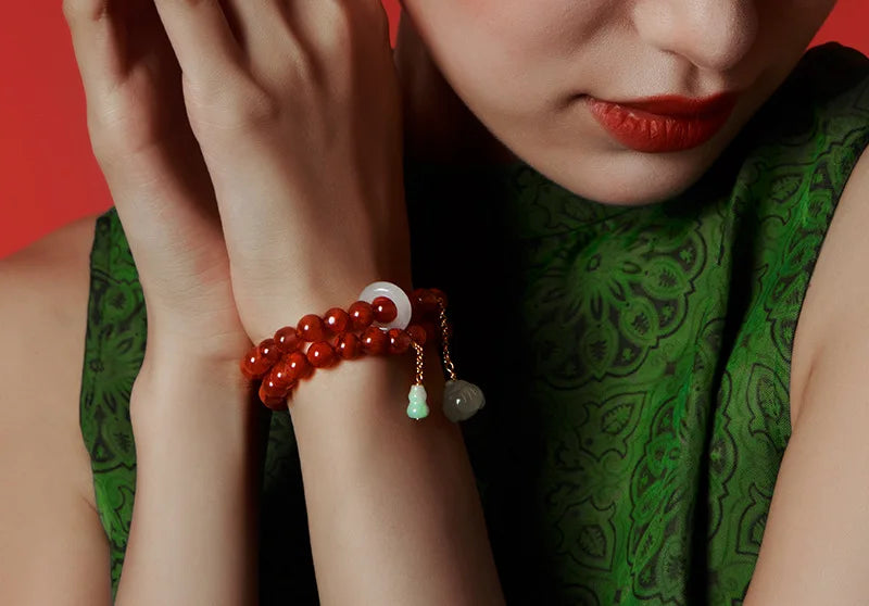 Sichuan Nanhong Two-Turn Hetian Jade Bracelet — Silver-Gold