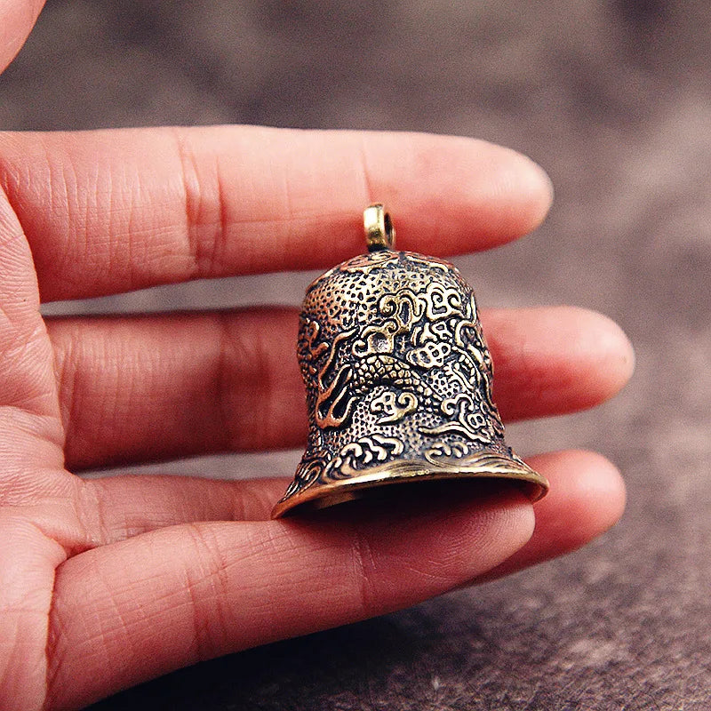 复古黄铜龙纹风水铃挂饰｜小巧镇煞纳福桌面门挂摆件