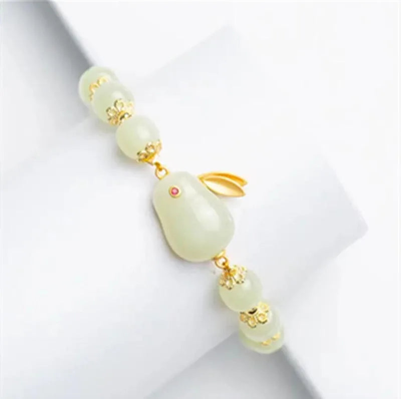 Vintage Luxe Imitation Hetian Jade Moon Beaded Bracelet