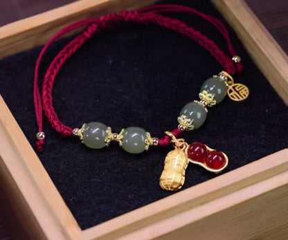 Hetian Jade Leaf Bracelet ｜ Vintage Handmade Feng Shui Charm
