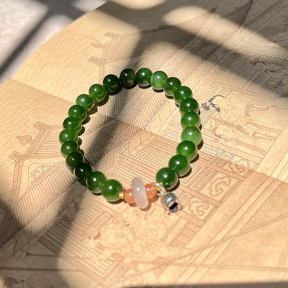 Natural Hetian Jade 8mm Bracelet — Green Luck Charm