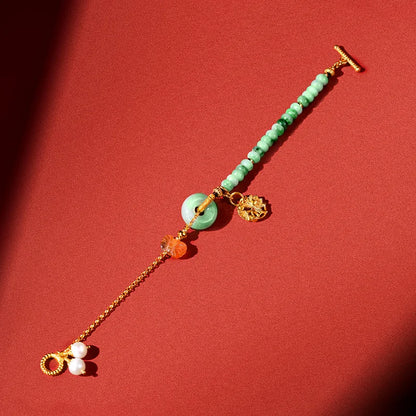 Natural Jadeite Peace-Buckle Bracelet with Pearl Pendant