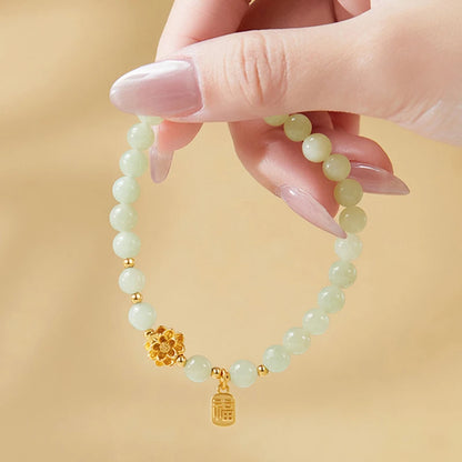 Hetian Green Jade 6mm Lotus Bracelet — Single Circle Buddha Beads