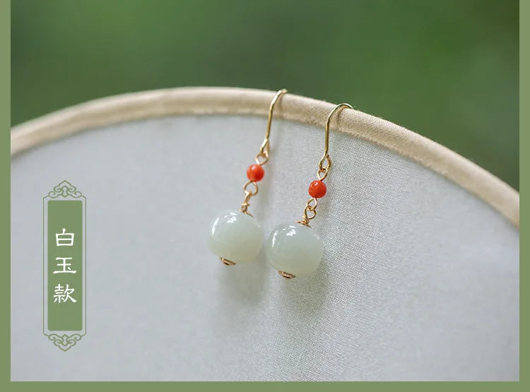 Hetian Jade Green Earrings | Sterling Silver Allergy-Proof