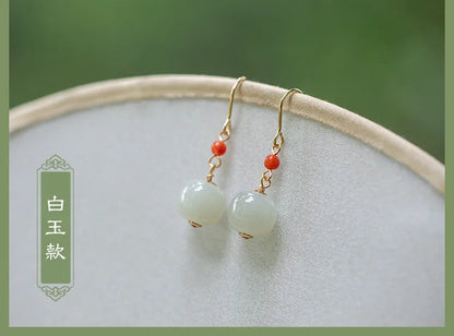 Hetian Jade Green Earrings | Sterling Silver Allergy-Proof