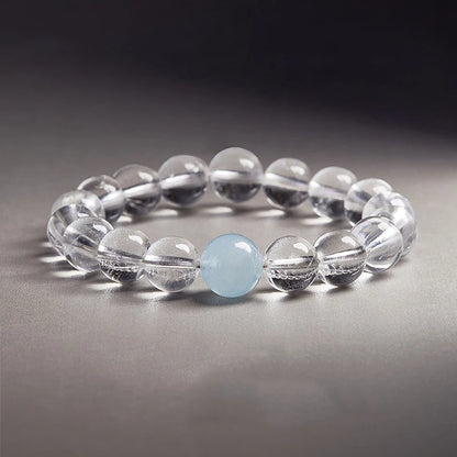 White & Blue Clear Quartz Stretch Bracelet｜Calm Clarity Amulet
