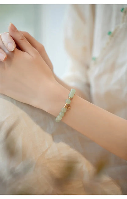Natural Hotan Jade Wrapped Bracelet — Light Luxury Good Luck Gift