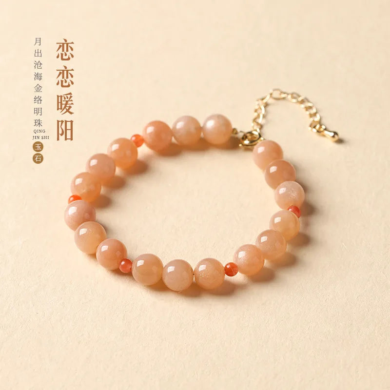 Warm Sunstone Red-Glow Beaded Collarbone Bracelet Charm