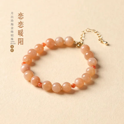 Warm Sunstone Red-Glow Beaded Collarbone Bracelet Charm