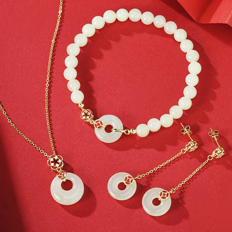 Hollowed Flower Hetian Jade Pendant Necklace – Copper Coin Charm