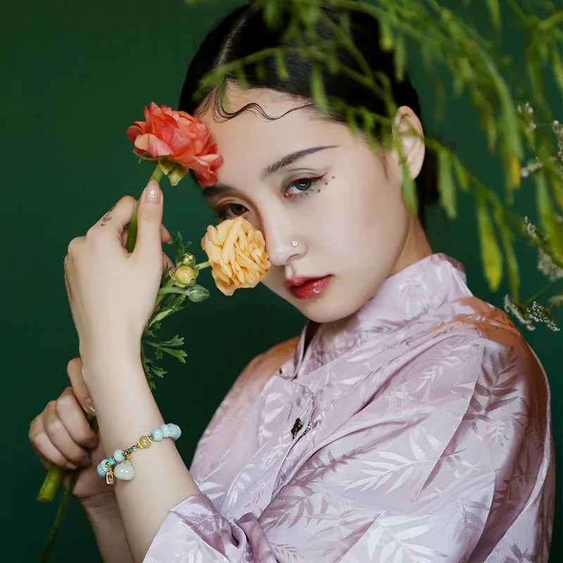 Green Agate & Hotan Jade Gourd Bracelet｜Classic Couple Gift