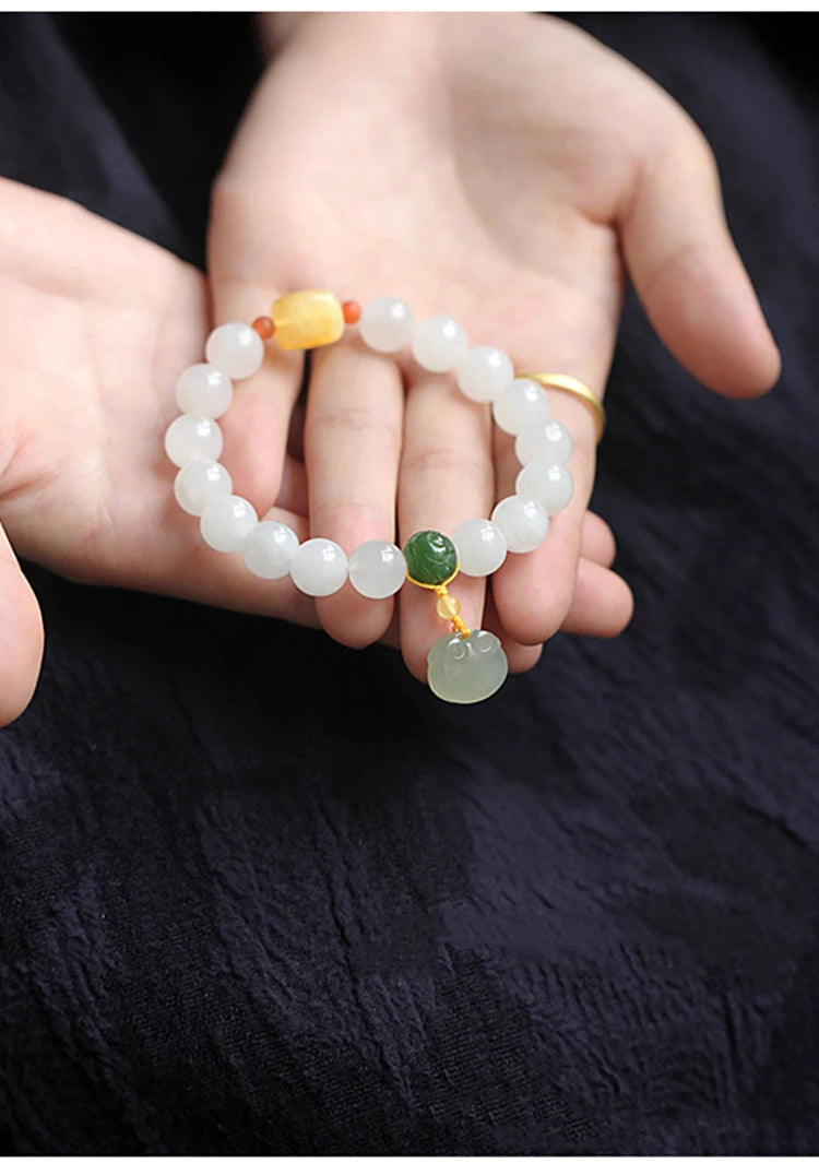 Hetian White Jade Buddha Adjustable Bracelet｜Elegant Friendship Gift