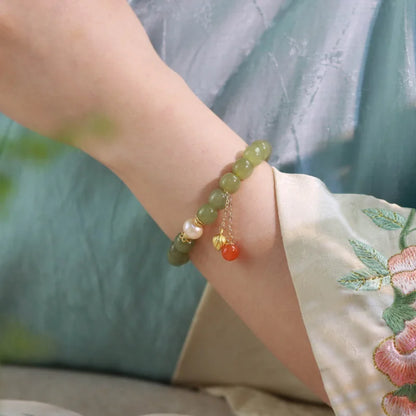 Natural Hetian Jade Buckle Bracelet — Amulet Blessing Jewelry