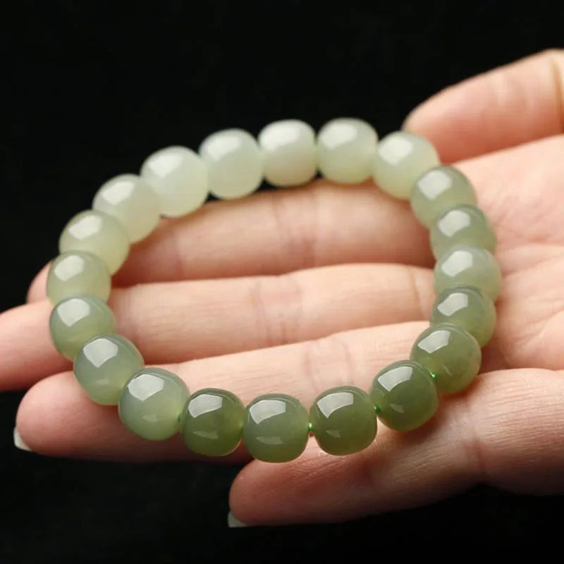 Hetian Nephrite Jade Round Beads Bracelet｜Lucky Wealth Hand-String Gift