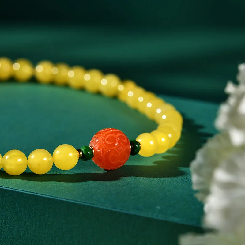 Amber & Yellow Turquoise Multi-Circle Buddha Bracelet