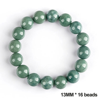 Green Ice Seed Jade Deep-Bean Round Bead Bracelet｜Unisex Feng Shui Charm