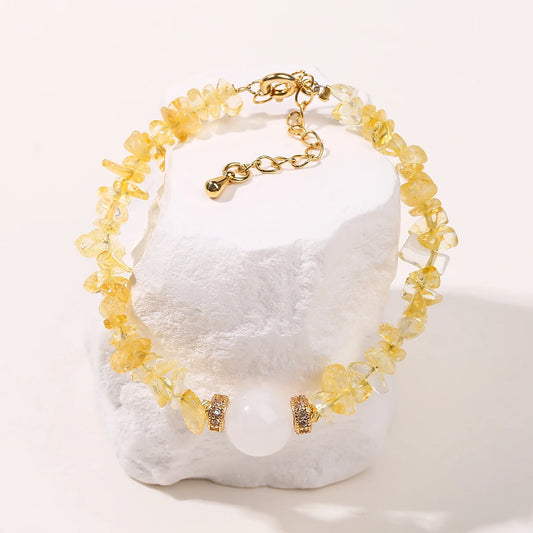 天然黄水晶碎石幸运财富手链 可调节护身情侣饰品
