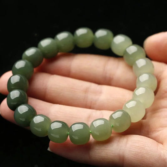 Hetian Nephrite Jade Round Beads Bracelet｜Lucky Wealth Hand-String Gift