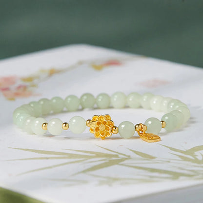 Hetian Green Jade 6mm Lotus Bracelet — Single Circle Buddha Beads