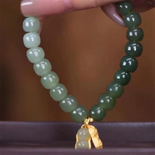 Natural Hetian Jade Buckle Bracelet — Amulet Blessing Jewelry