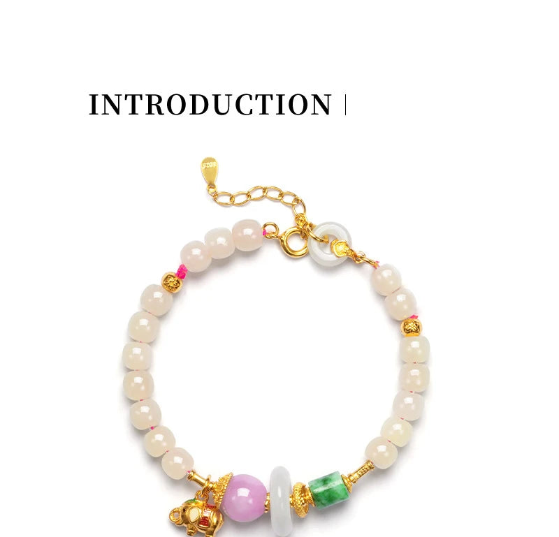 Natural Hetian Jade Bracelet for Women｜Silver & Gold-Plated Accents
