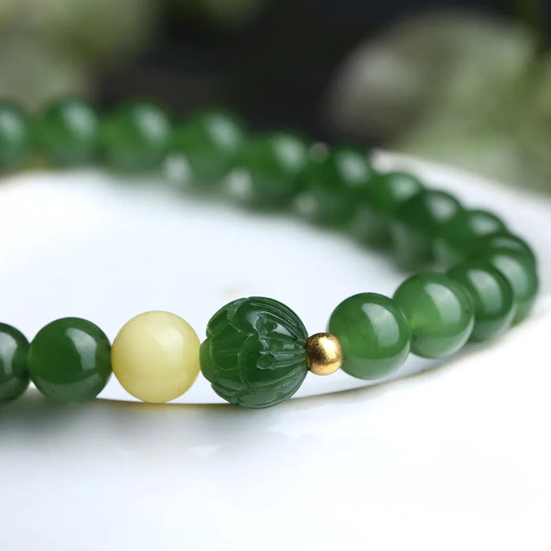 Hetian Jade Barrel Bracelet | Single-Loop Feng Shui Charm