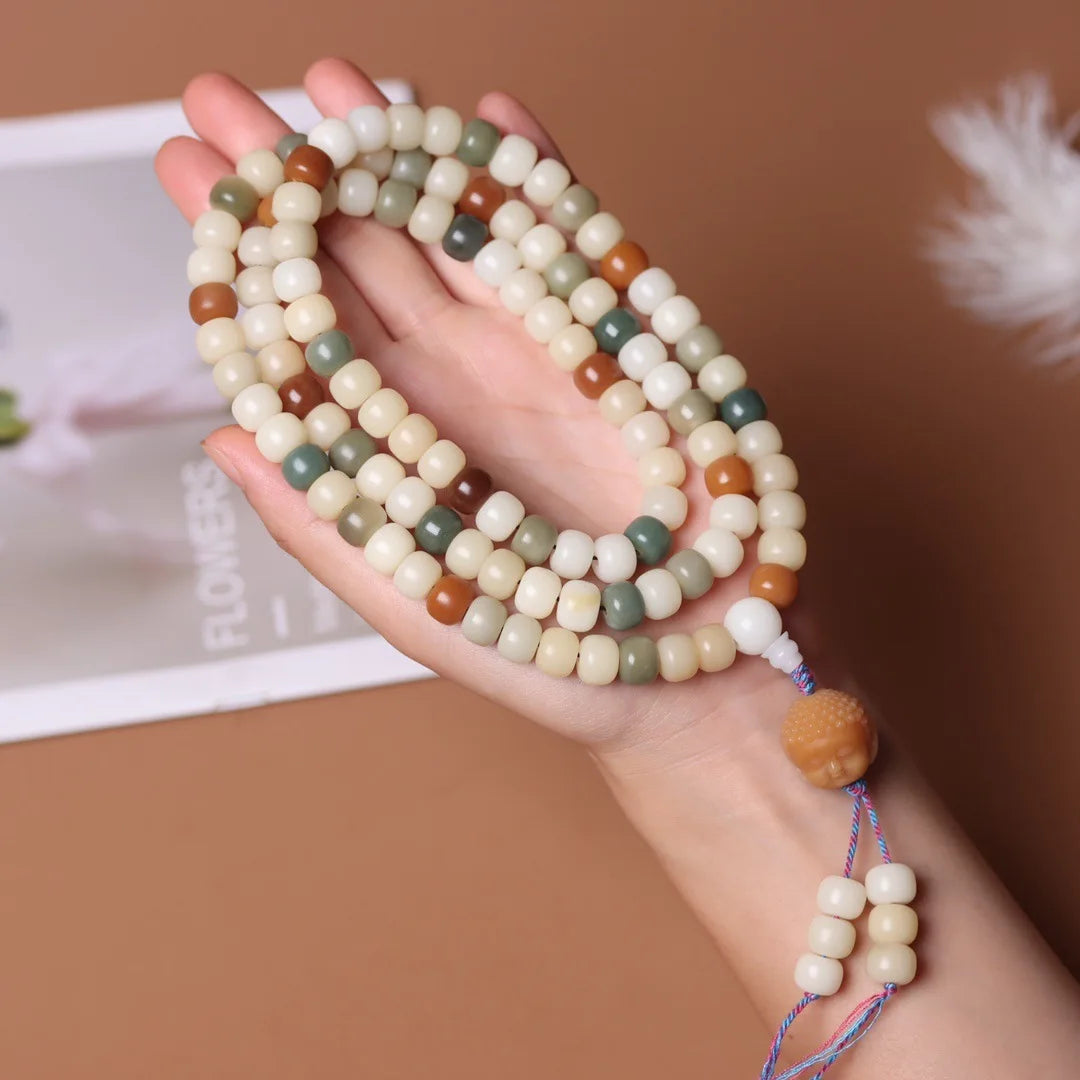White Jade Bodhi Root Wrap Bracelet — Multi-Treasure