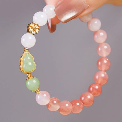 Cinnabar & Hetian-Style Jade Bead Bracelet｜Red Gold Luck Talisman