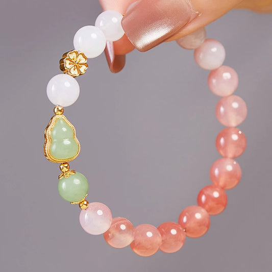 Cinnabar & Hetian-Style Jade Bead Bracelet｜Red Gold Luck Talisman