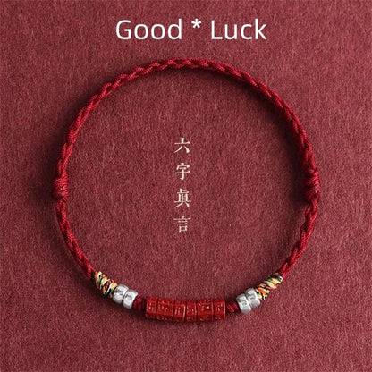 Hand Woven Natural Purple Cinnabar Lucky Bracelets Women Men Prayer Blessing Bangles Six Character Words Sizeadjustable