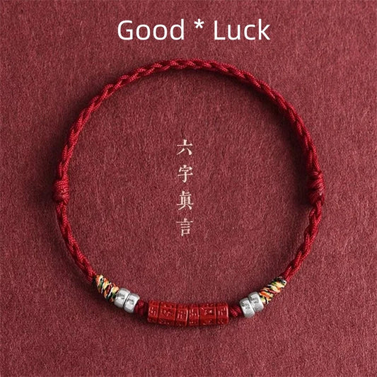 Hand Woven Natural Purple Cinnabar Lucky Bracelets Women Men Prayer Blessing Bangles Six Character Words Sizeadjustable